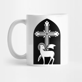 Lamb of God and crucifixion cross. Mug